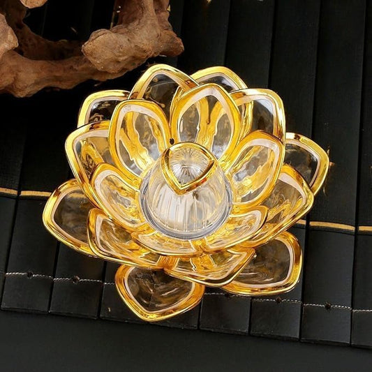 Golden Lotus LED Diya Lights | Flameless Acrylic Tea Lights for Diwali, Pooja & Home Decor
