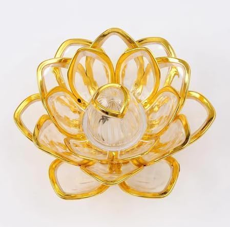 Golden Lotus LED Diya Lights | Flameless Acrylic Tea Lights for Diwali, Pooja & Home Decor