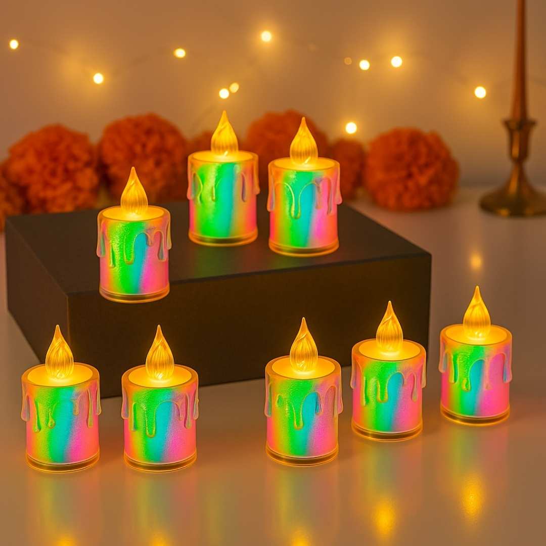 Rainbow Candle LED Light | Decorative Candle for Festivals, Parties & Home Styling